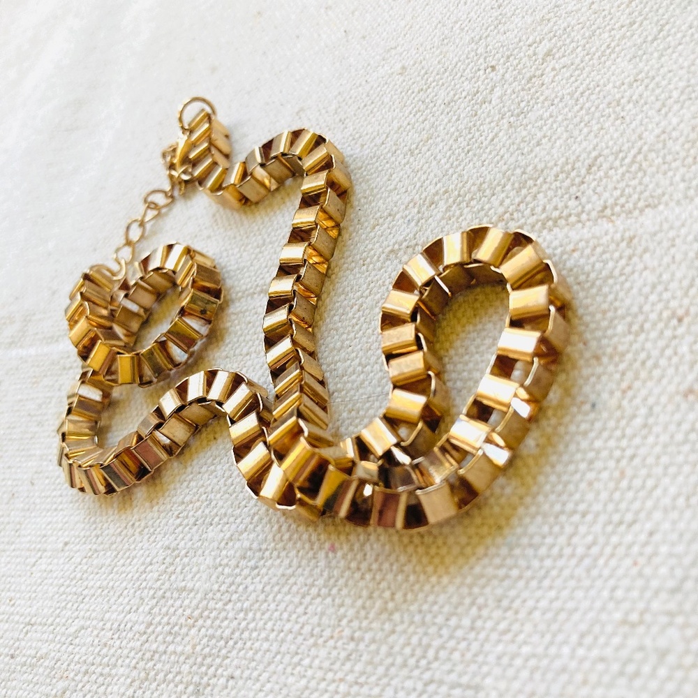 Vintage Gold Tone Square Link Chain Layering Chunky Geometric Wide 20”